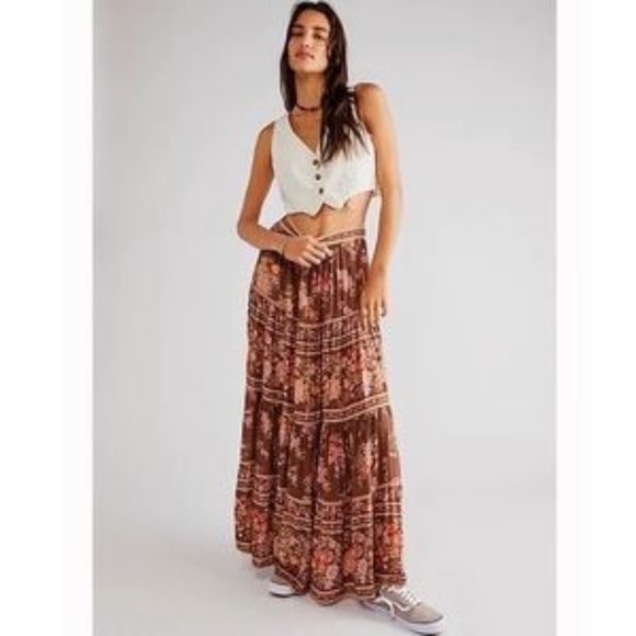 l spell meadowland brown floral skirt boho hippie maxi hazelnut - Picture 3 of 4